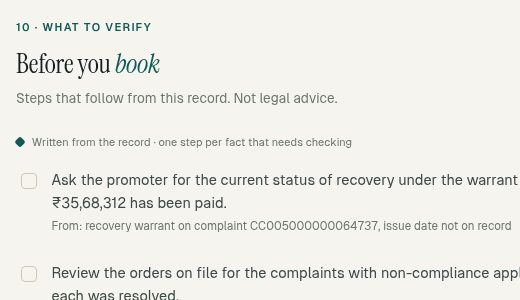 A page from a sample full report: summary, red flags and what to verify